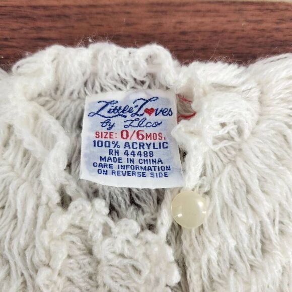 Vintage Acrylic Crocheted Baby Cardigan White Knit Little Loves by LlCo & Matchi - Picture 2 of 7